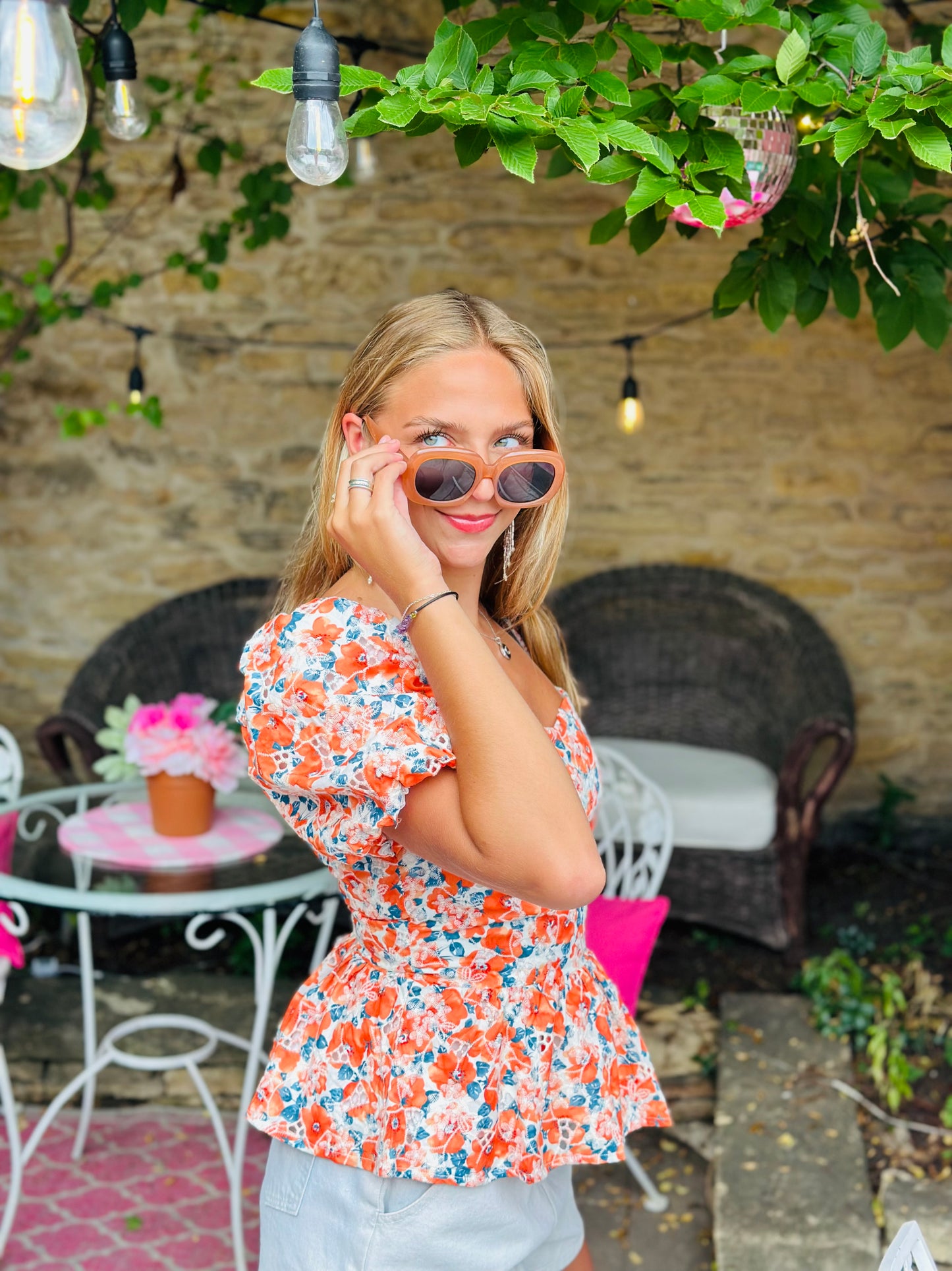Floral Eyelet Lace Peplum Blouse