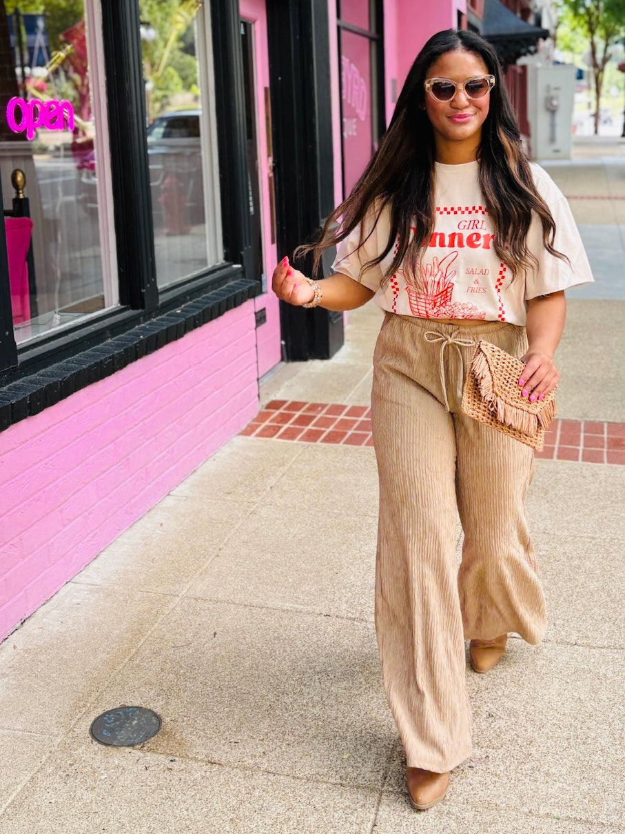 Khaki Crinkle Knit Pants