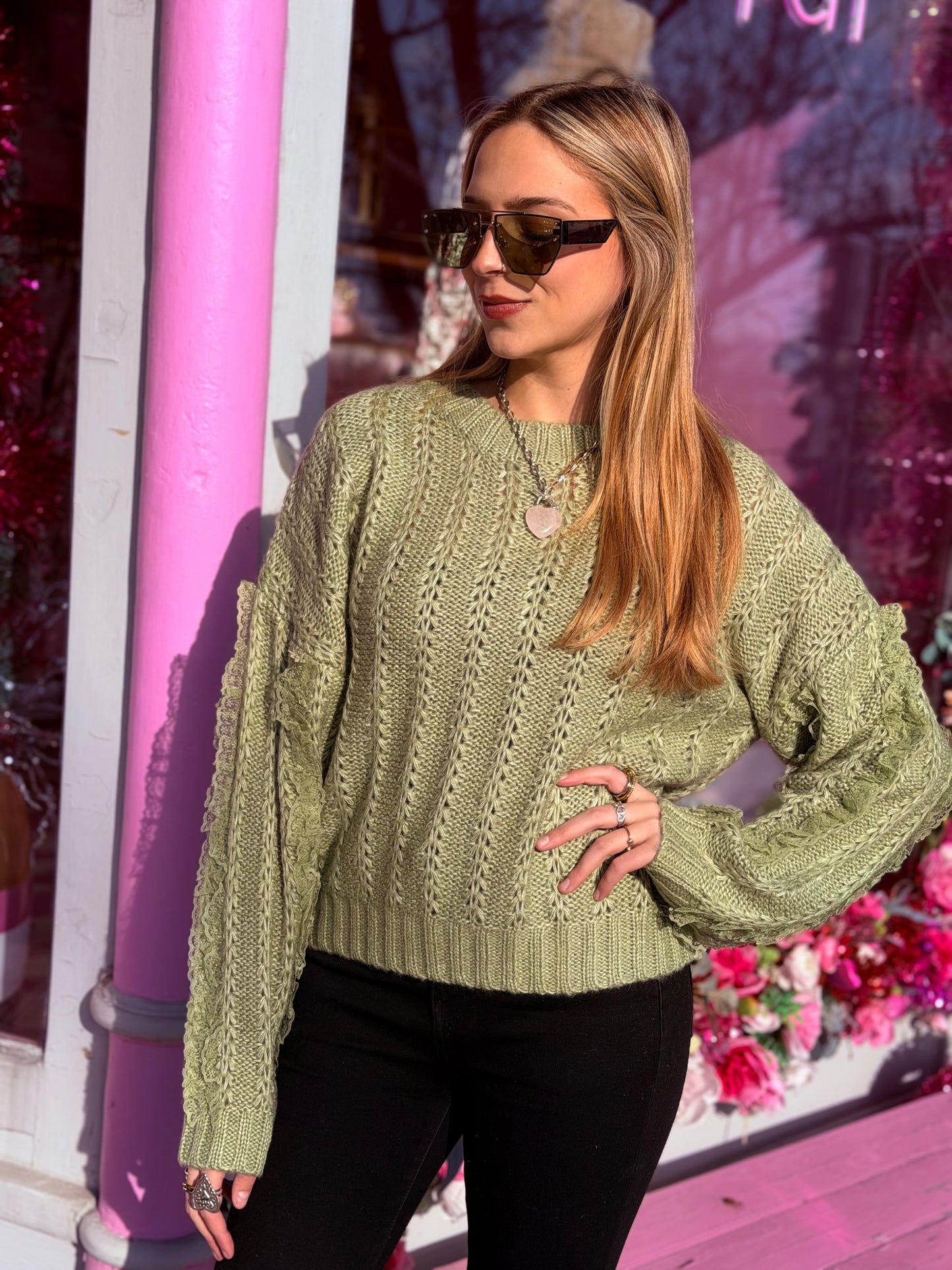 Green Lace Sweater