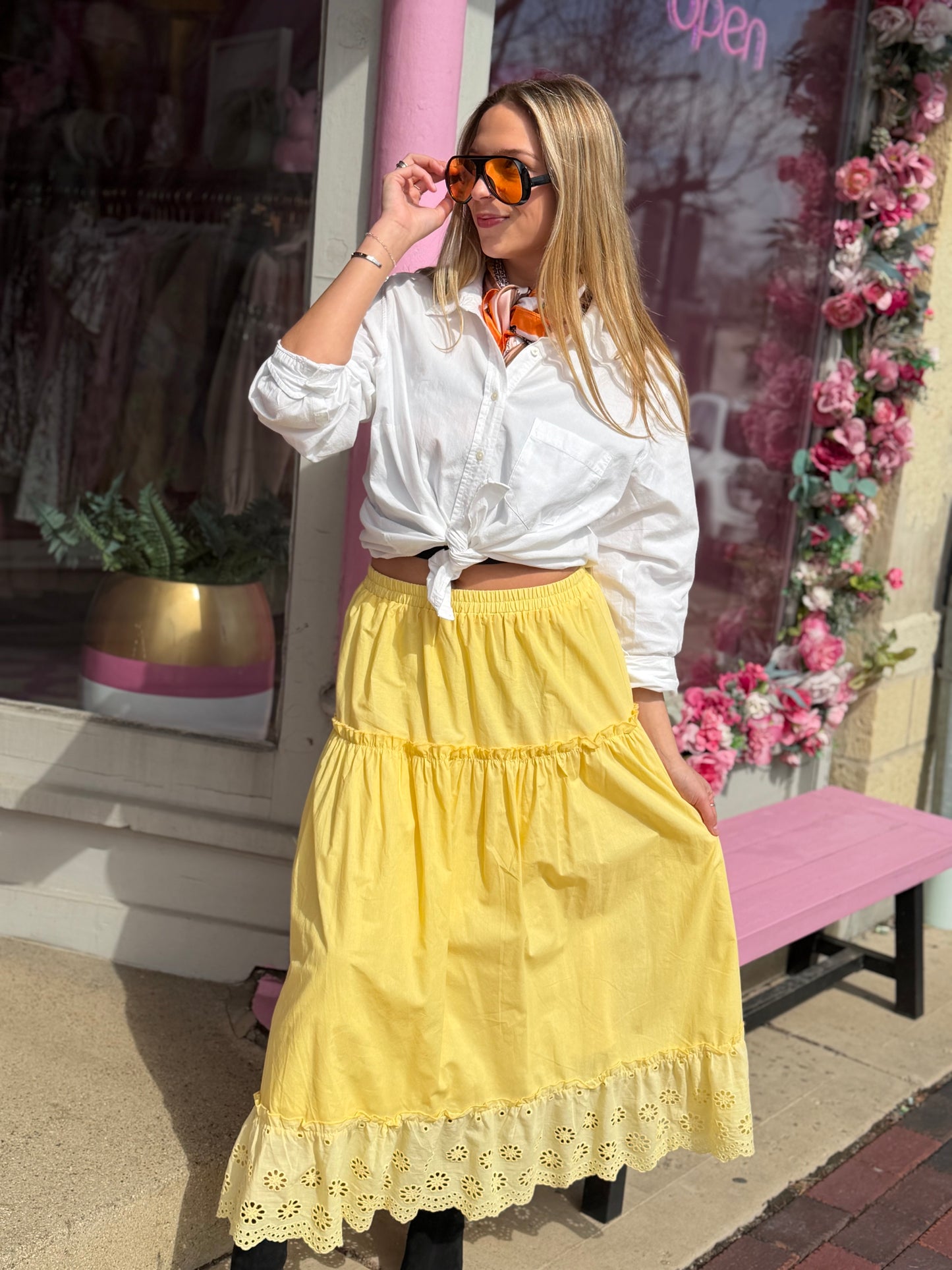 Yellow Eyelet Skirt