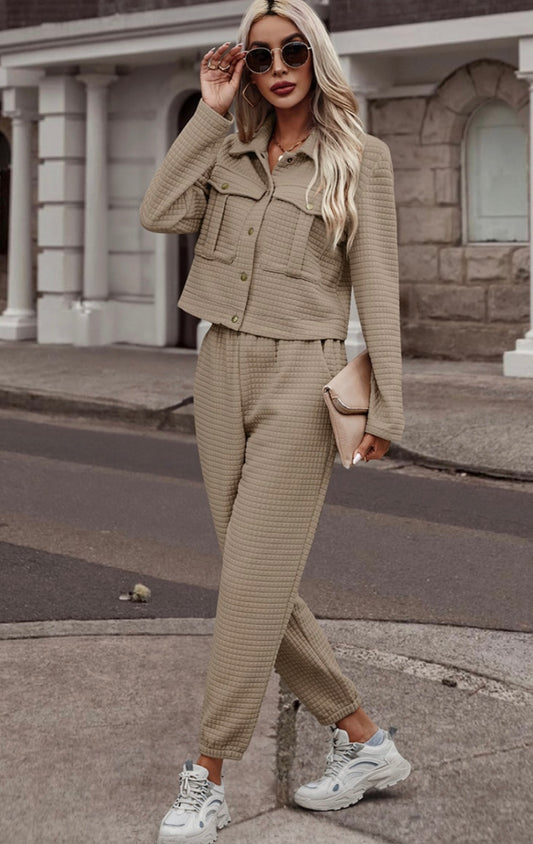 Khaki Tweed Pant Set