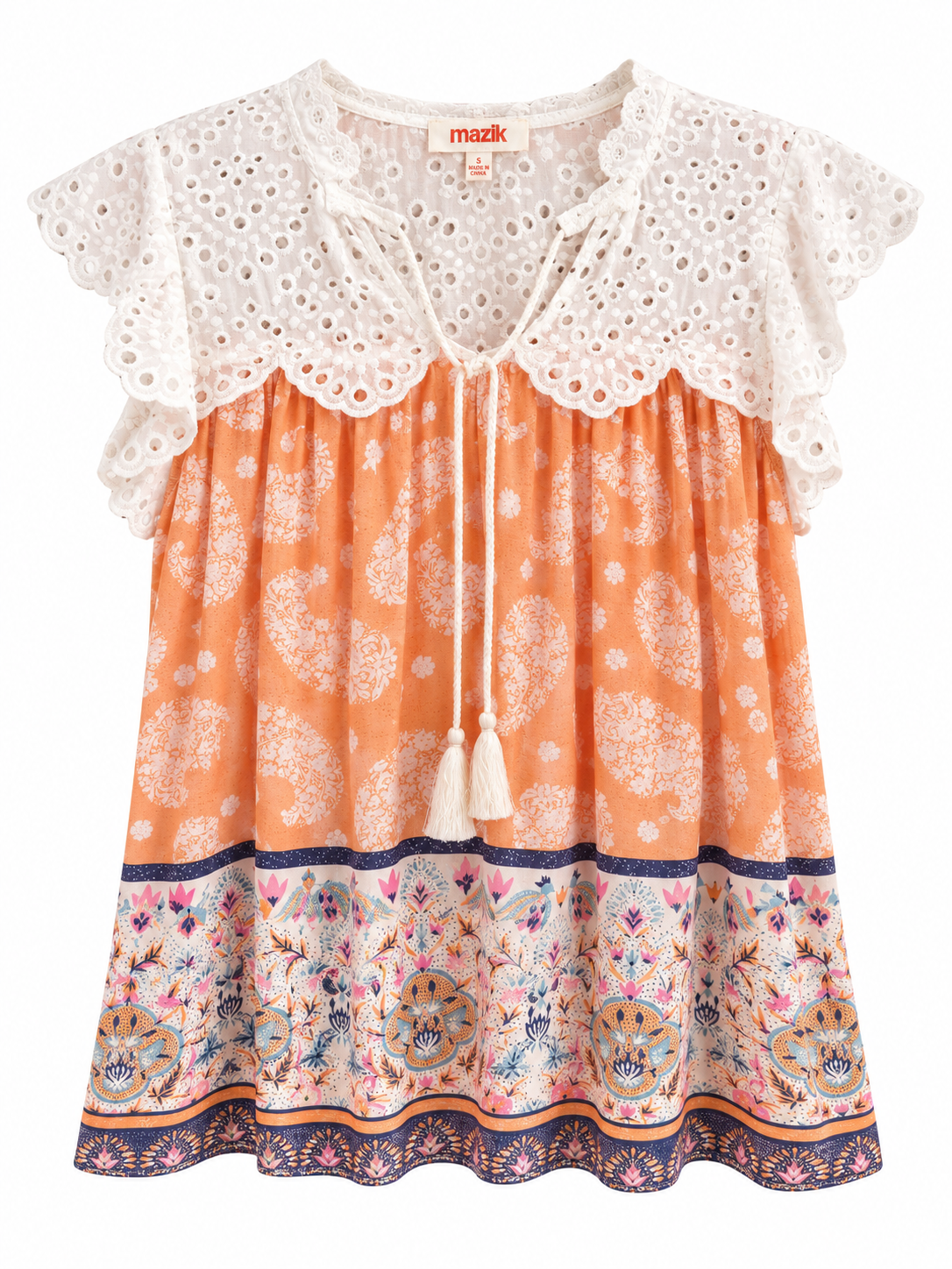 Peace + White Scalloped Top (LG)