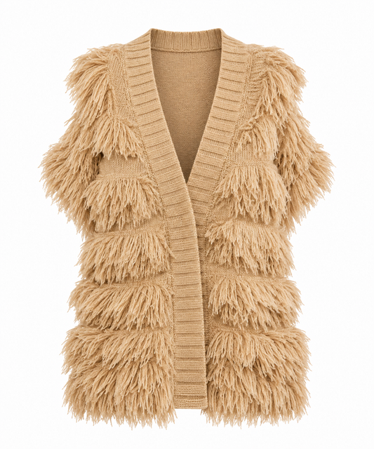 Taupe Fringe Sweater Vest