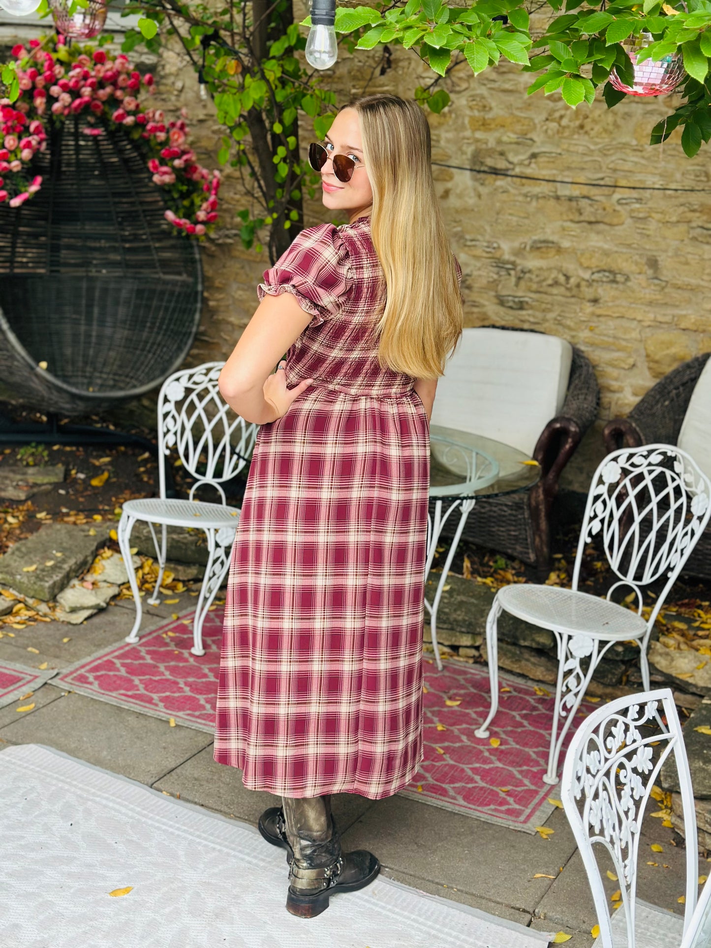 Plaid Burgundy Midi Dress