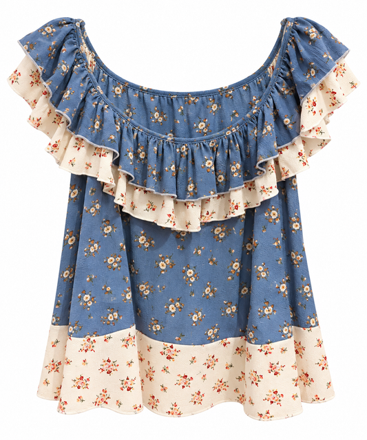 Blue Floral Ruffle Top (LG)