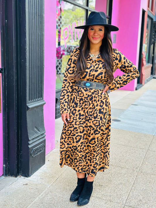 Leopard Print Button Up Maxi