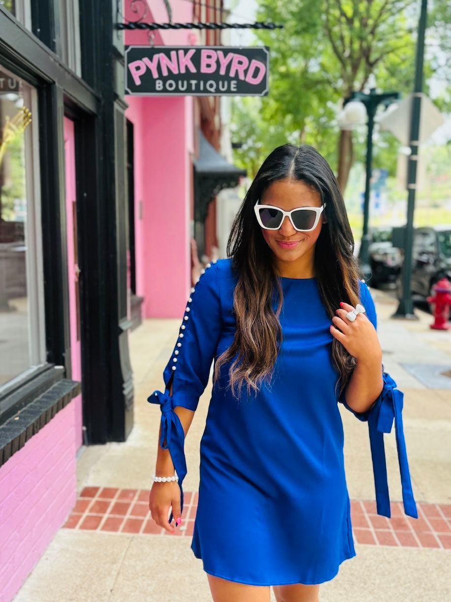 Royal Blue Pearl Sleeve Dress