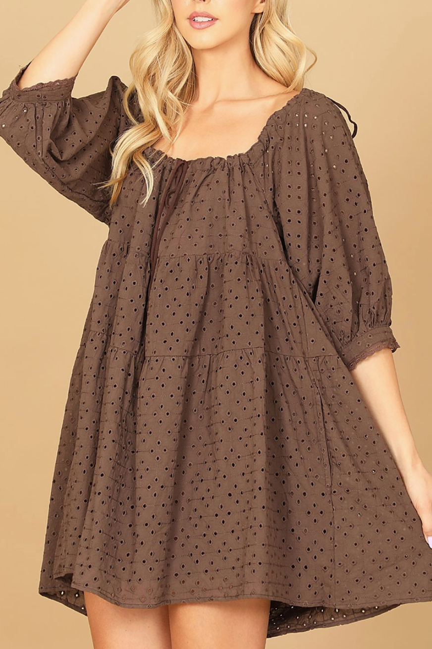 Brown Eyelet Babydoll Dress