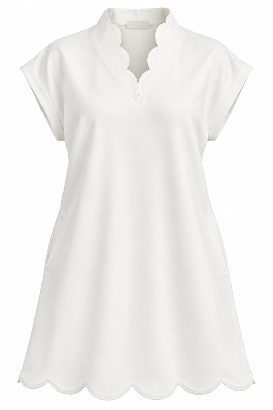 Beige Scallop Mini Dress