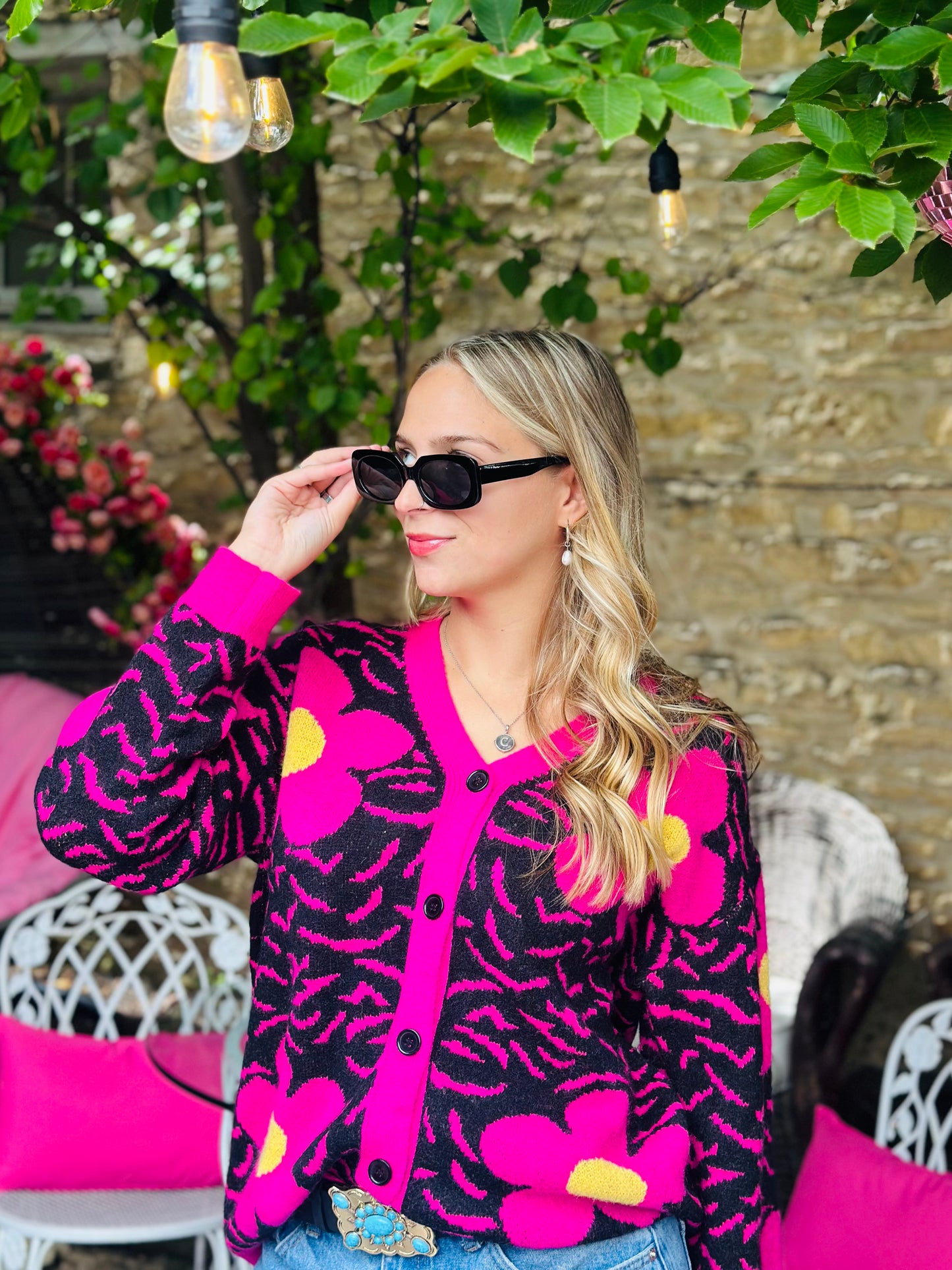 Pink and Black Flower Cardi