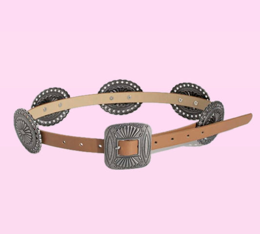 Tan Metal Carved Cowgirl Belt