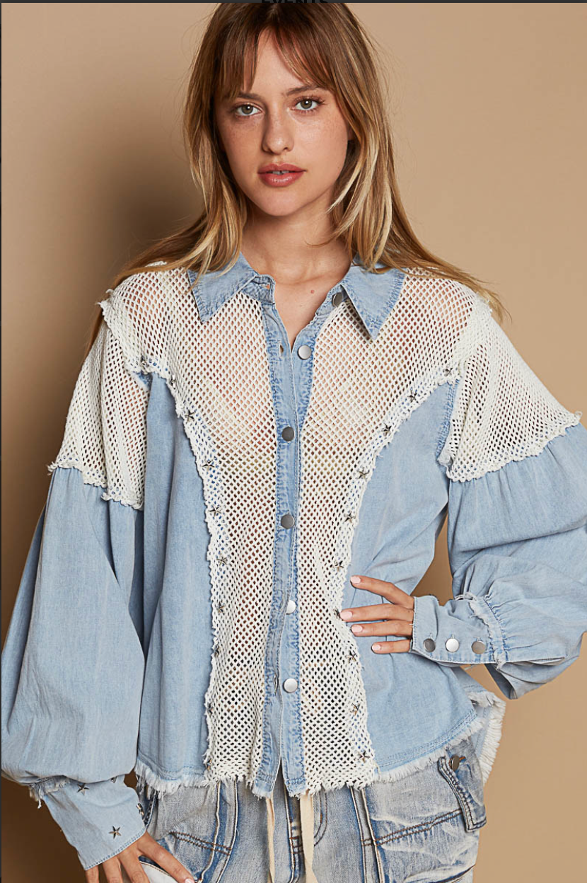 Denim Balloon Sleeve Oversized Shirt