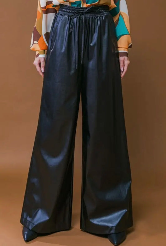 Black Faux Leather Contemporary Pant