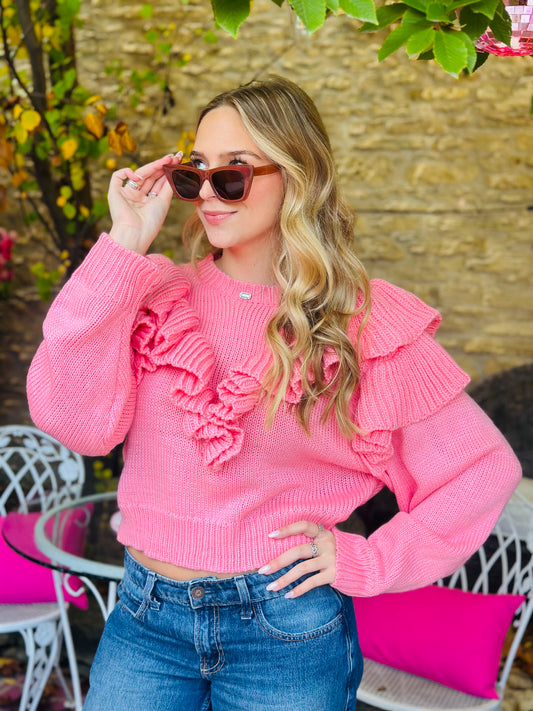 Peach Pink Ruffle Sweater