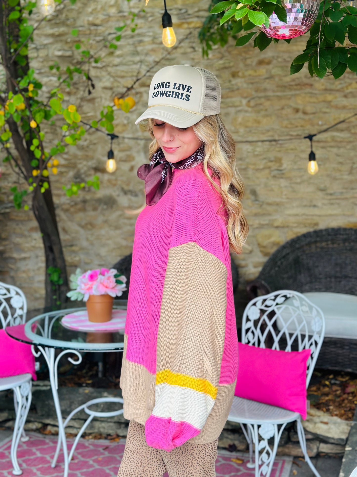 Pink Color Block Sweater