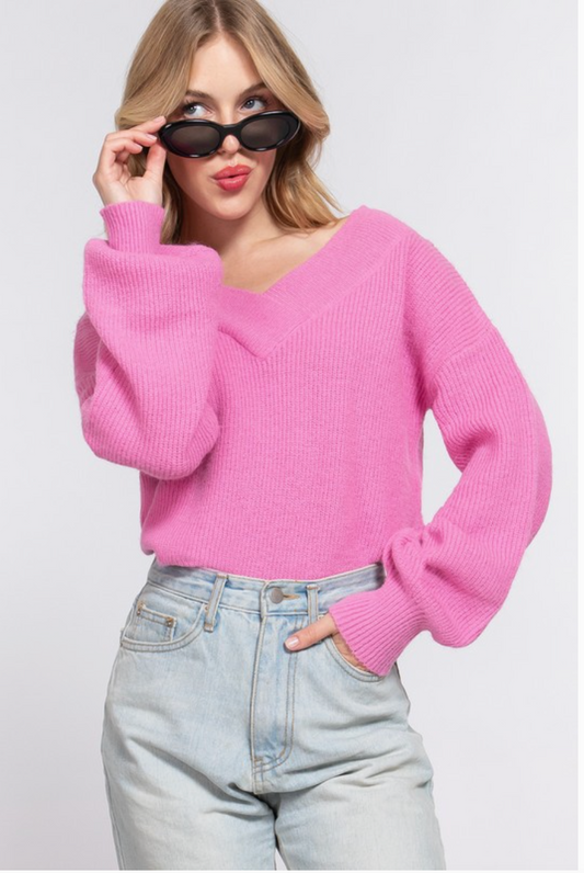 Pink V-Neck Sweater