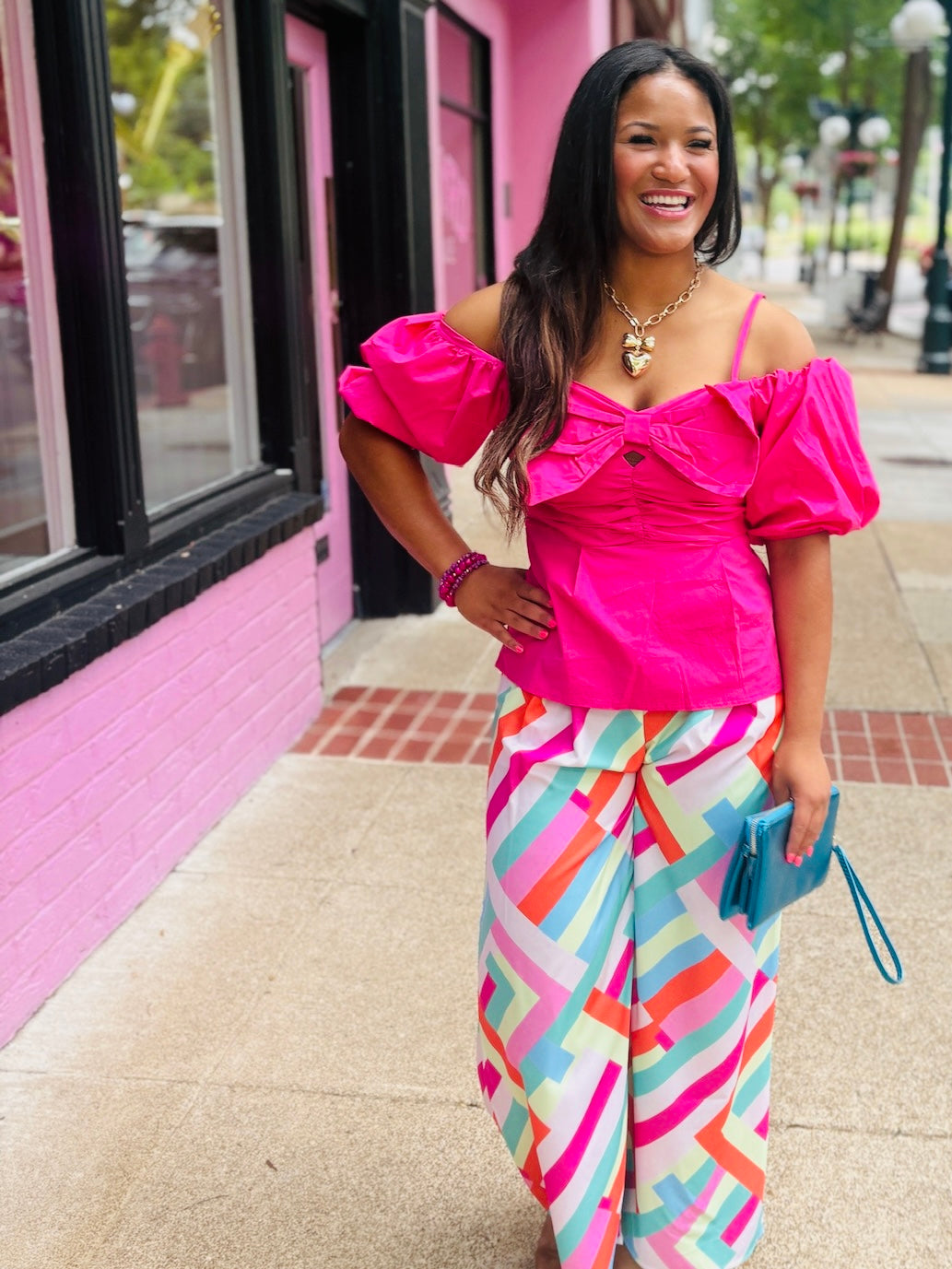 Pink Big Bow Off The shoulder Top