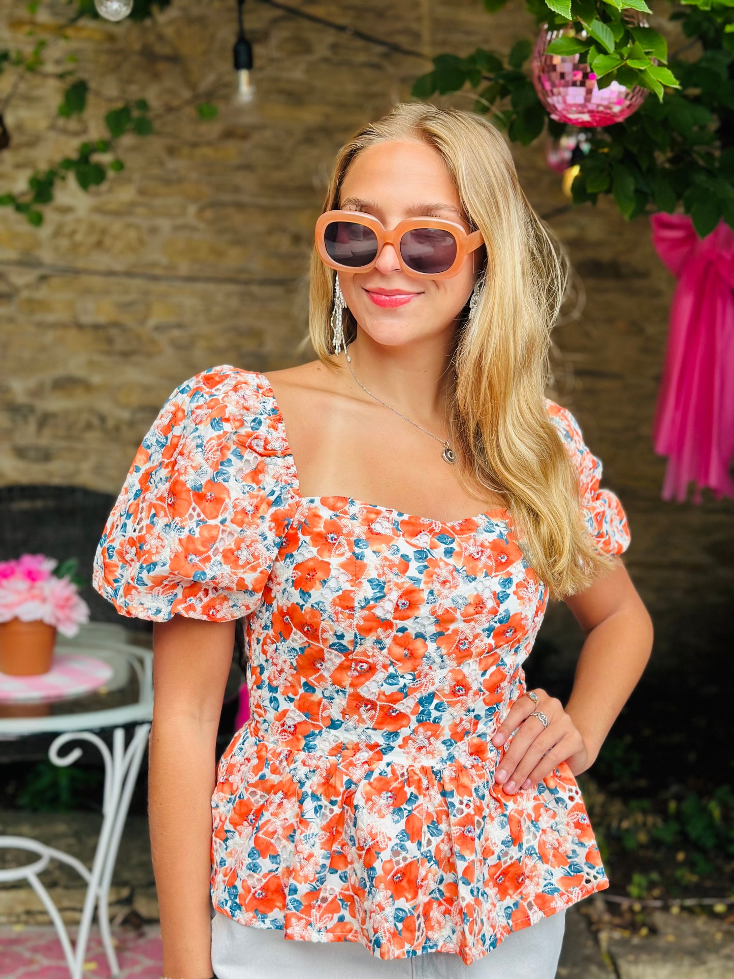Floral Eyelet Lace Peplum Blouse