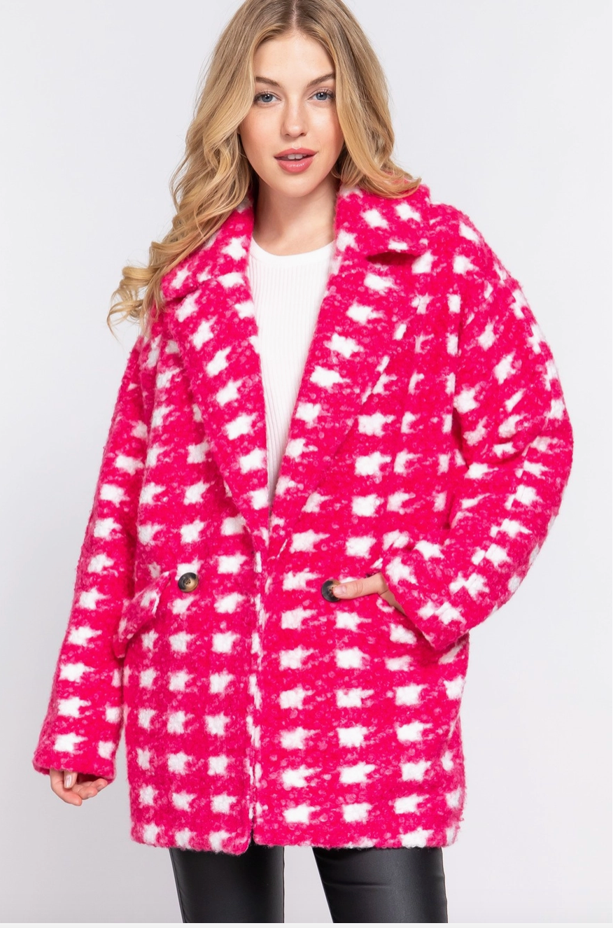 Hot Pink Double Breasted Fleece Coat