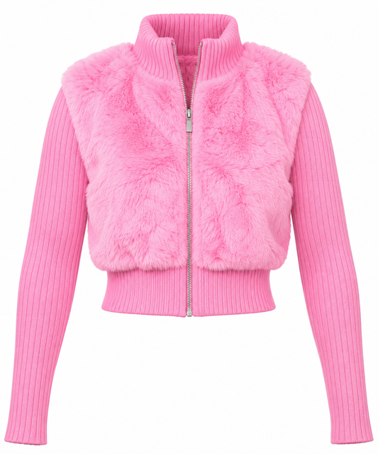 Faux Fur Front Zip Cardigan