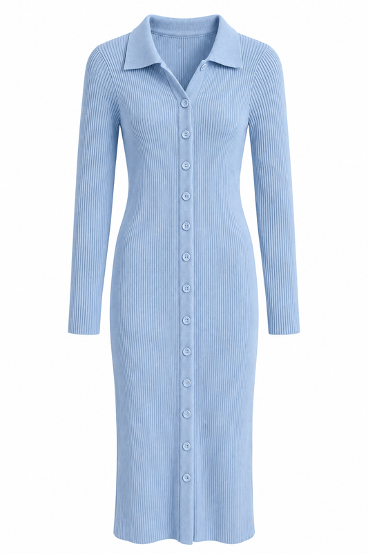 Light Blue Button Sweater Dress LG