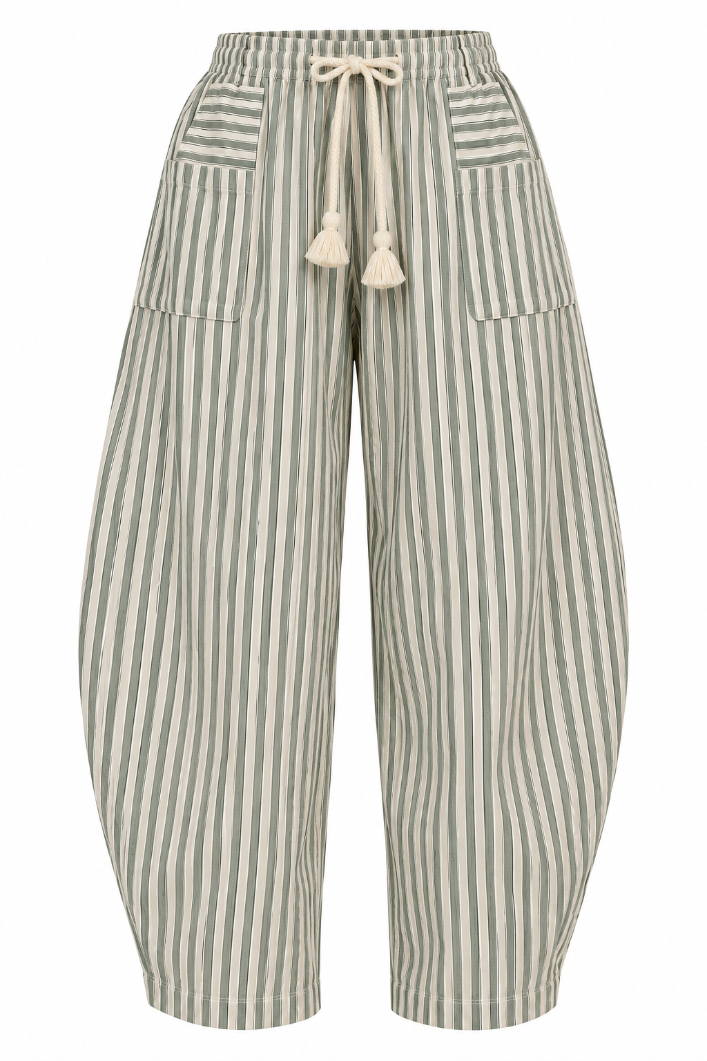 Green Striped Barrel Pants