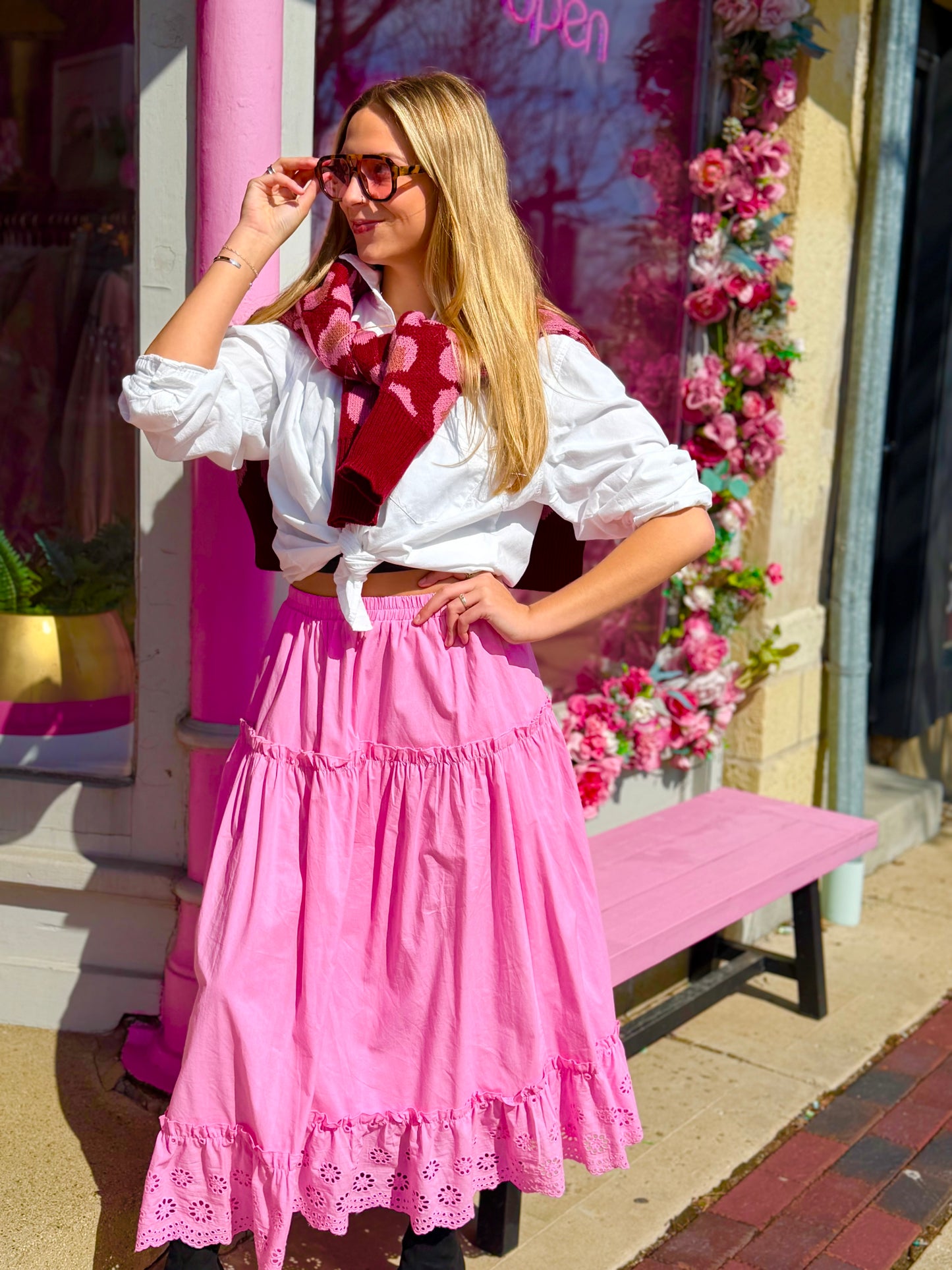 Pink Eyelet Skirt