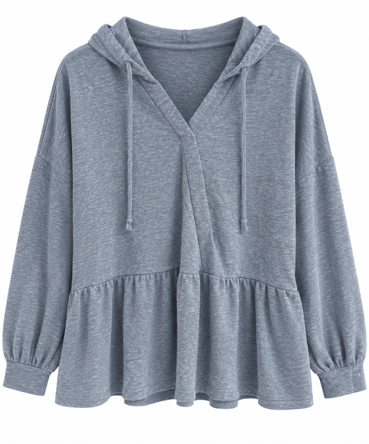 Blue Ruffle Hoodie Top LG