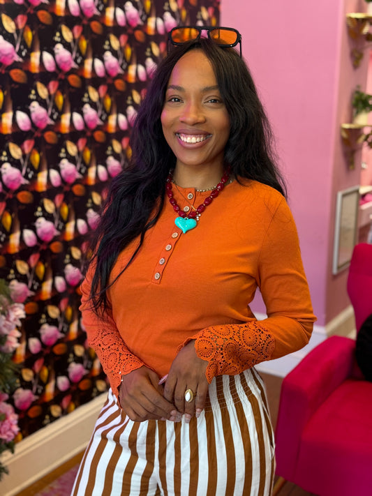 Pumpkin Scallop Sleeve Top LG