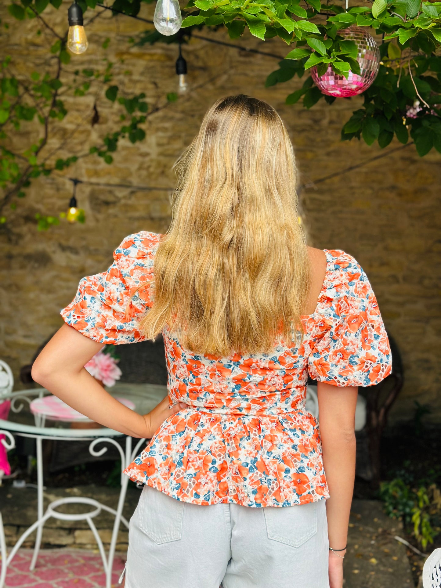 Floral Eyelet Lace Peplum Blouse