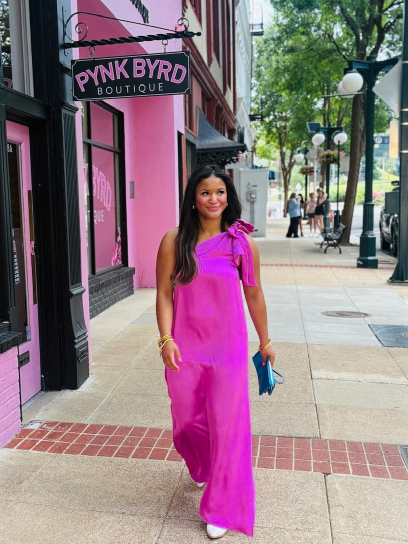Fuchsia Shoulder Bow Dress