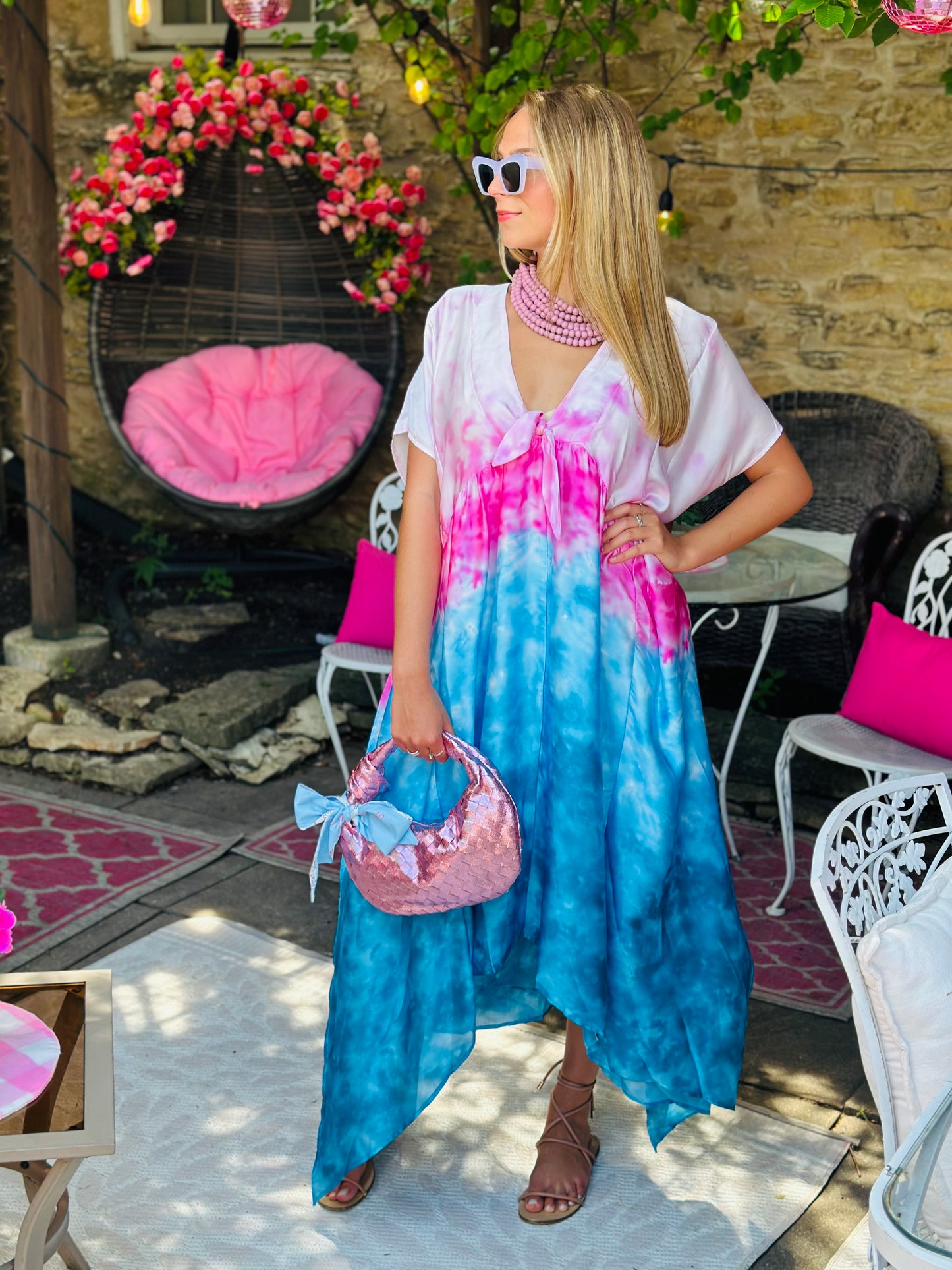 Pink + Blue Shoreline Caftan Dress