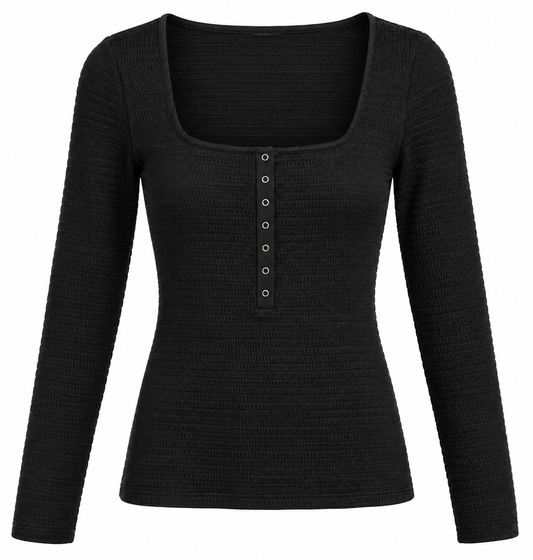 Black Button Up Long Sleeve Top LG