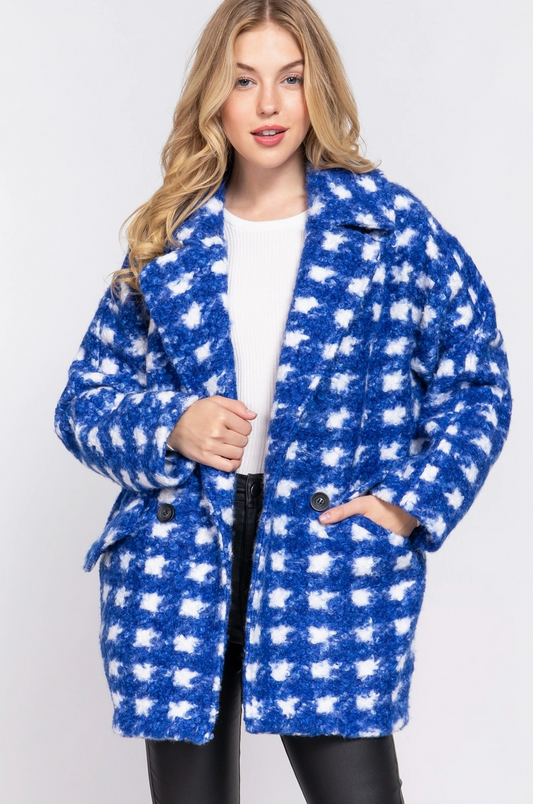 Royal Blue Double Breasted Fleece Coat