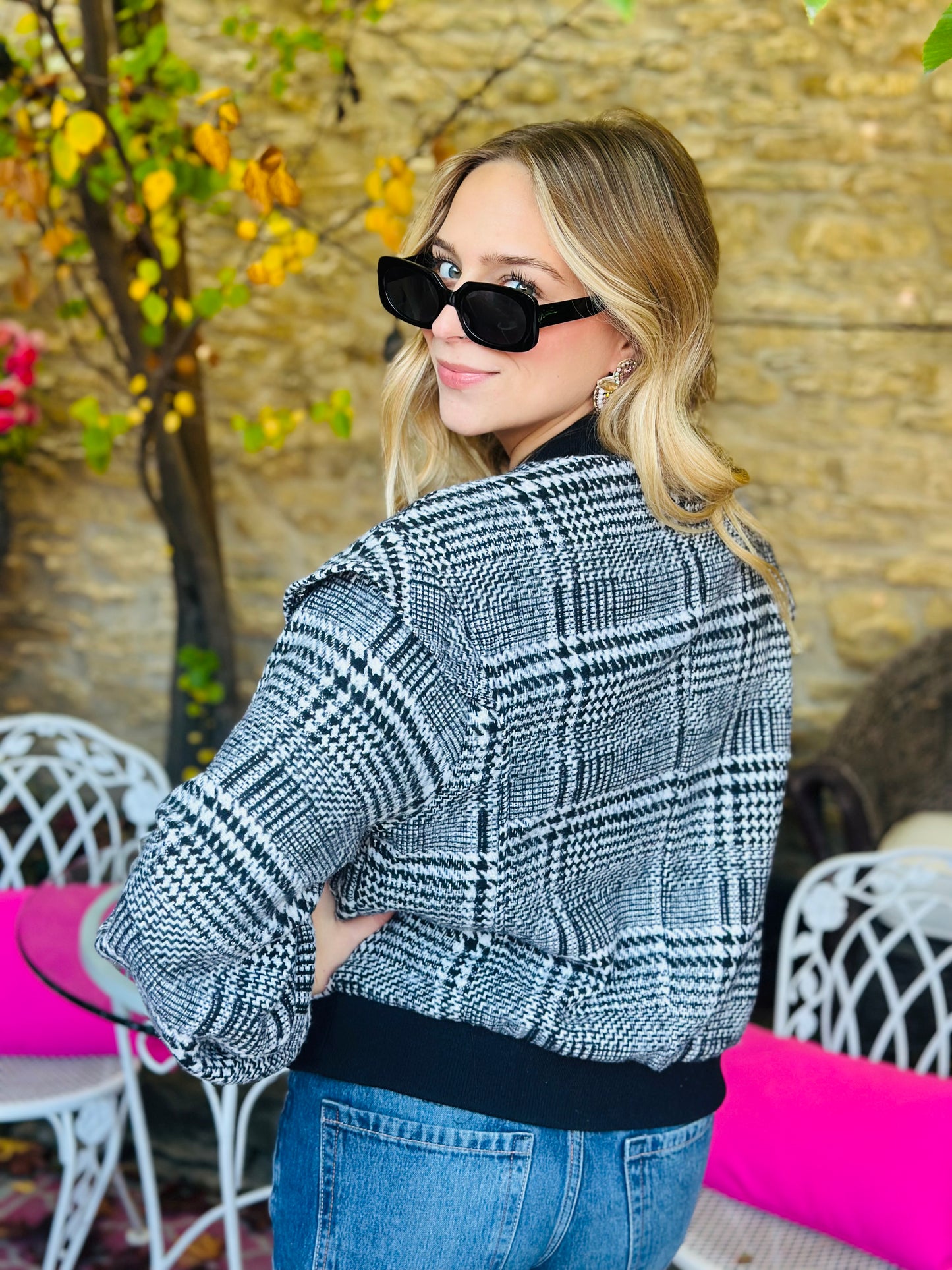 Plaid Ruffle Bomber Jacket