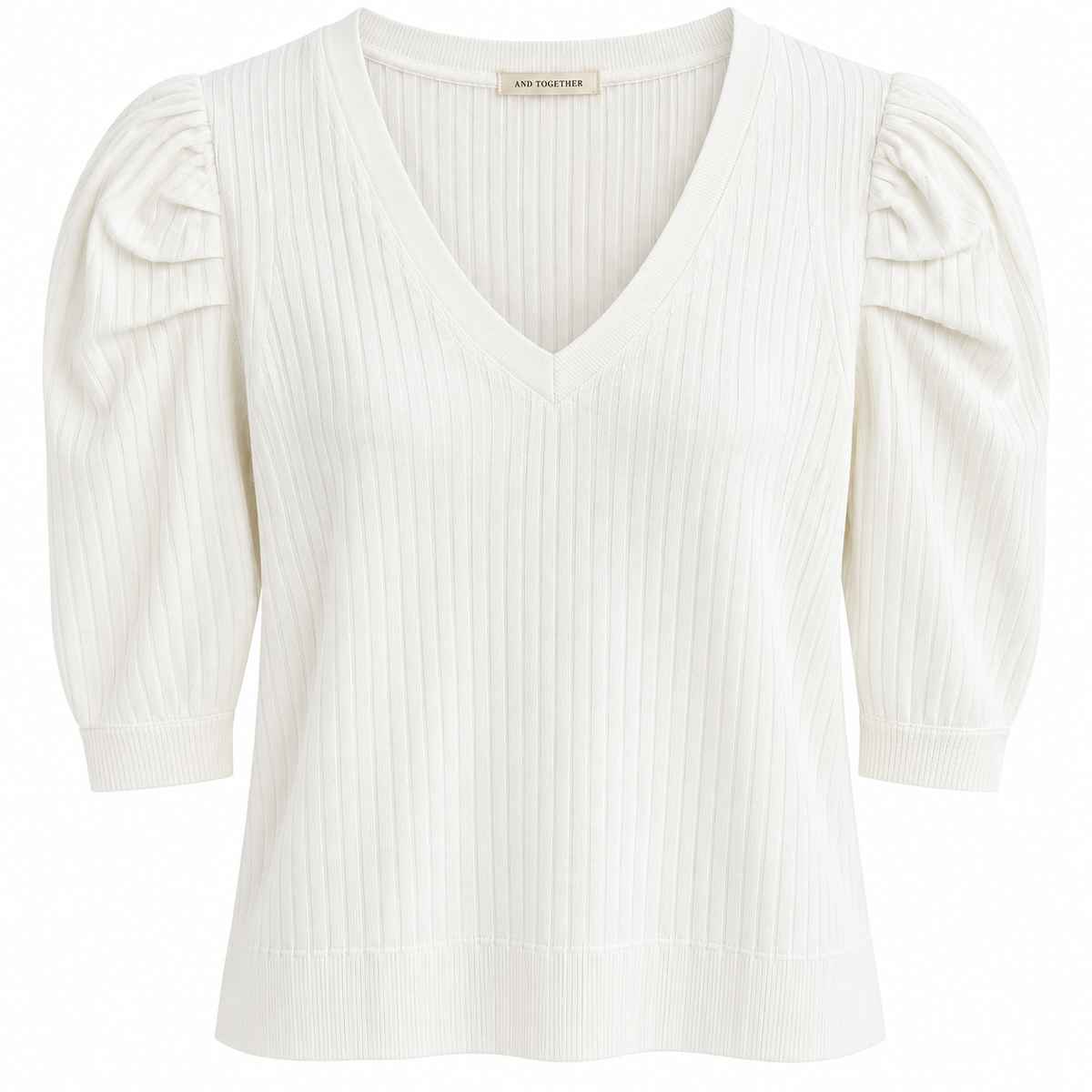 Cream Crop Sweater Puff Sleeve LG