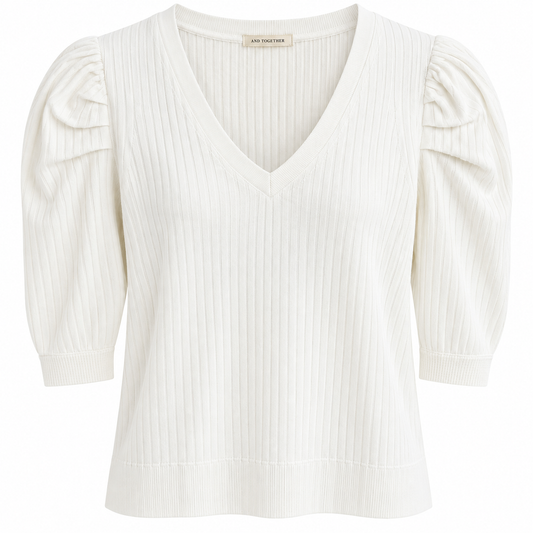 Cream Crop Sweater Puff Sleeve LG