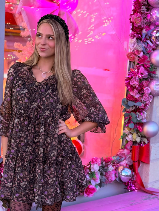 Black Floral Ruffle Dress