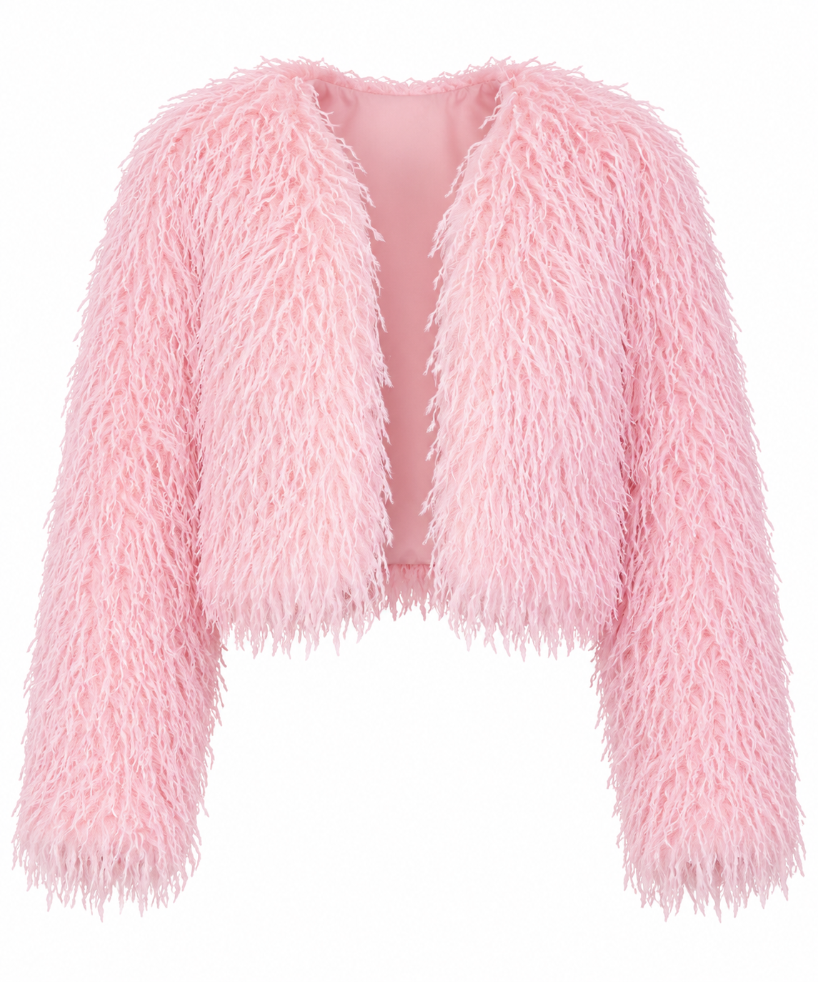 Faux Feathery Open Crop Jacket