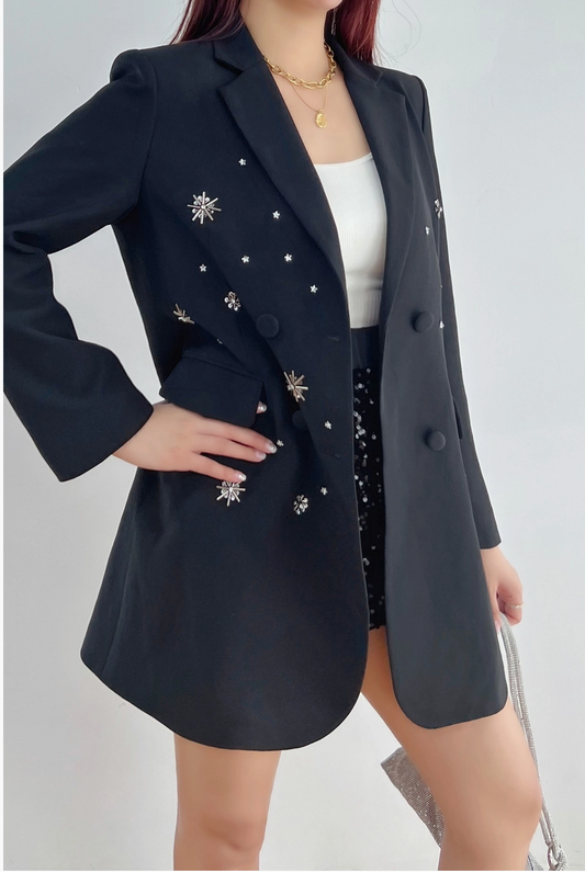 Black Stud Rhinestone Blazer