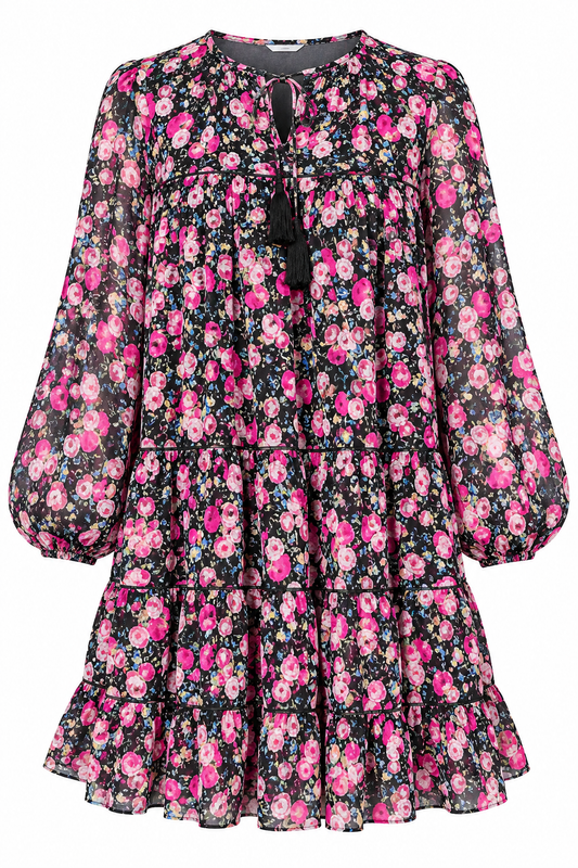 Black Floral Babydoll Dress