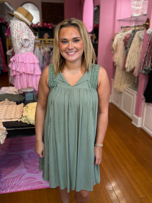 Olive Front Tie Dress (LG)