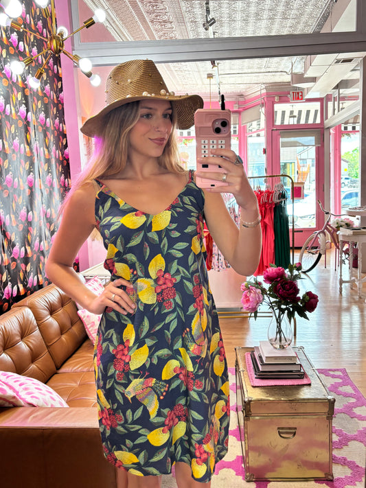 Navy Lemon Midi Dress (LG)