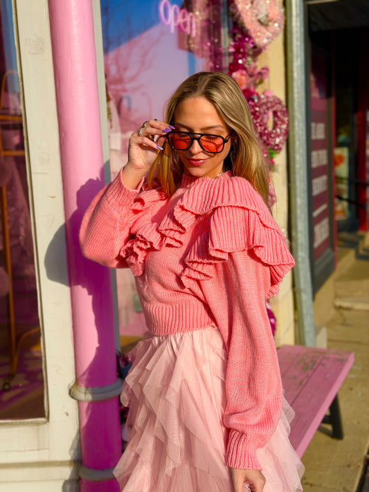 Peach Pink Ruffle Sweater