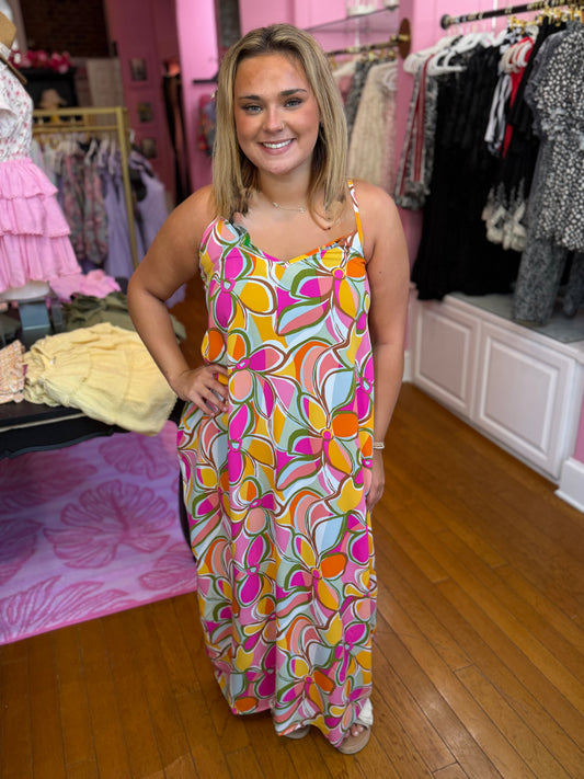 Pink + Orange + Green Flower Dress (LG)