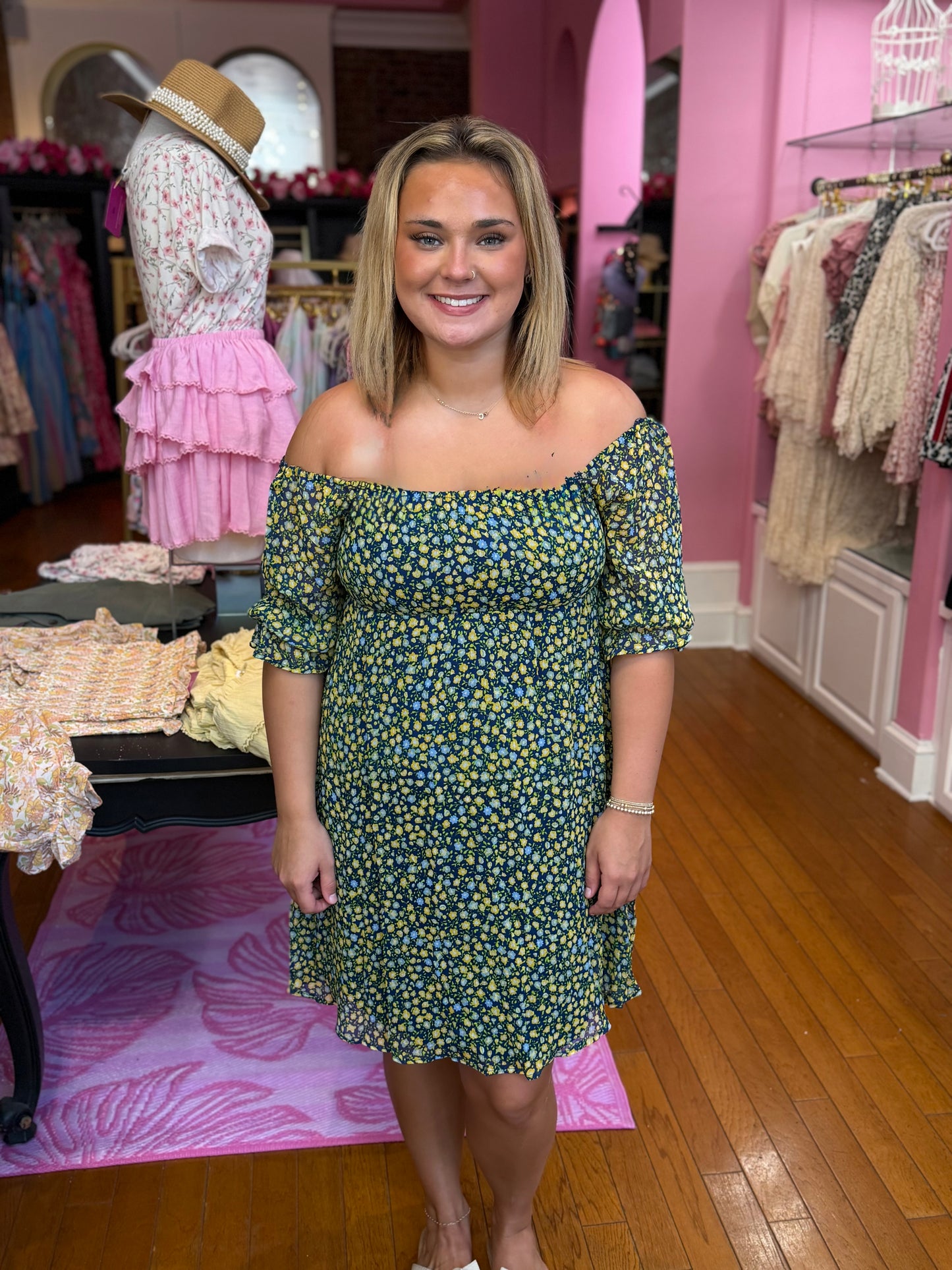 Dark Navy + Yellow Flower Dress (LG)