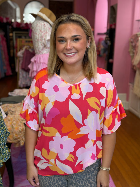 Coral + Orange V Blouse (LG)