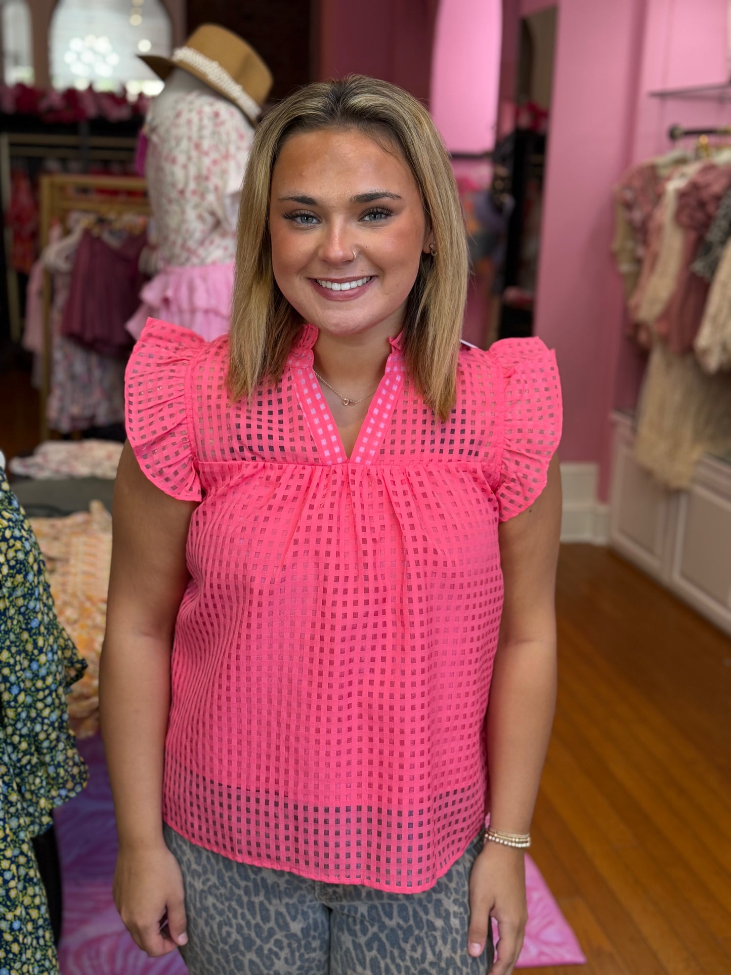 Coral Ruffle Mini Square Top
