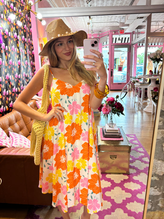 Orange+Yellow+Coral Flower Dress (LG)
