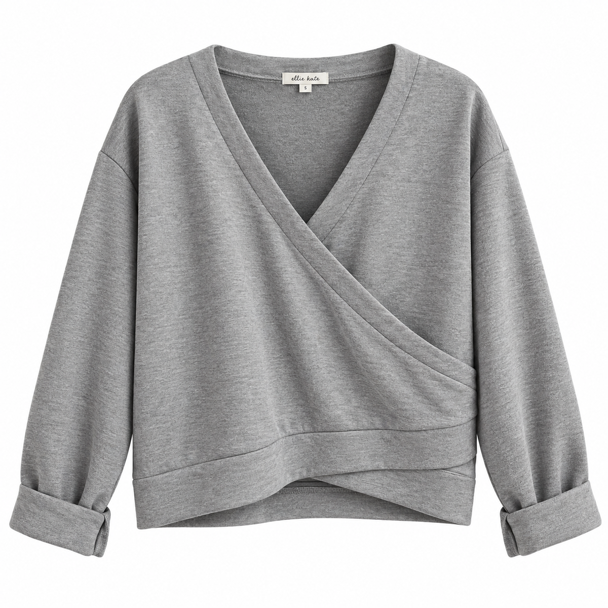 Grey Cropped Wrap Sweater